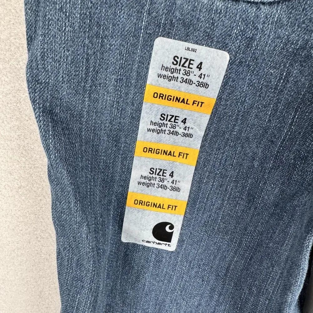 Carhartt Bib Overalls Kids 4 Blue Denim Original Fit Workwear Jeans Pockets